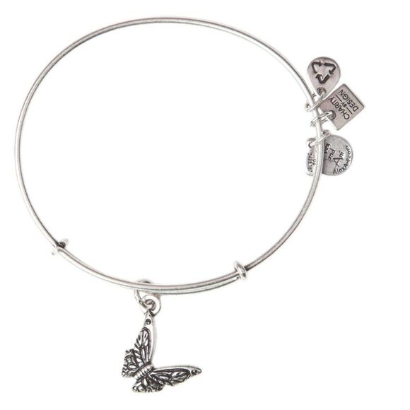 Alex & Ani Butterfly Silver Charm Bangle Bracelet With Charms Rafaelian Silver - Picture 1 of 14